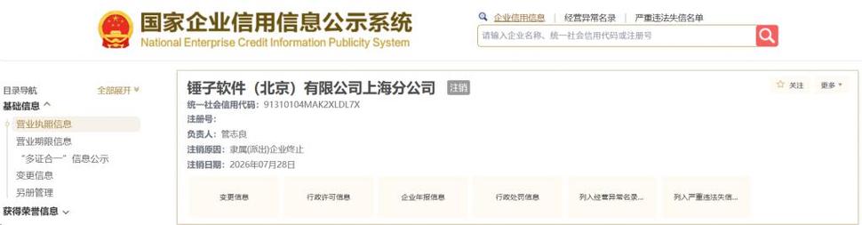 罗永浩锤子软件上海分公司悄然注销 成立仅半年，背后发生了什么？